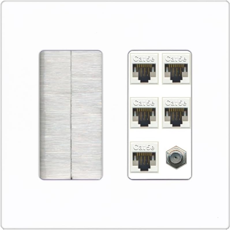 RiteAV 5 Port Cat5e Ethernet and 1 x Coax Wall Plate - Brush [Ivory/Ivory]