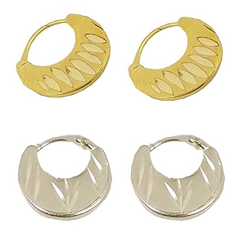 Airtick (2 Pair) Trending Golden & Silver Plated Fancy & Stylish Round Shaped Clip On Metal Punk Barbell Press Screw Pierced Nattiyan Earring Hip Hop/Hoop Stud Chandbali/Chand Bali For Men & Womens (B0BB2TLZGM) Amazon Price History, Amazon Price Tracker