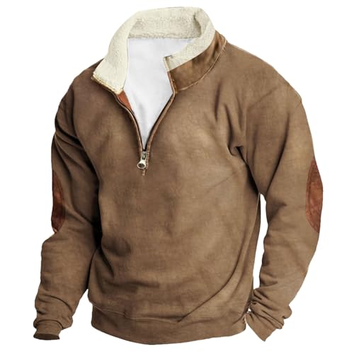 Herren Western Fleecejacke Cowboy Bull Head Print Pullover 1/4 Reißverschluss Stehkragen Langarm Country Sweatshirts