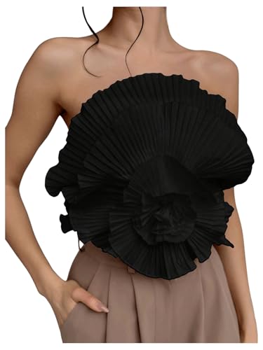 Amazon.com: OYOANGLE Women's 3D Flower Decor Strapless Sleeveless