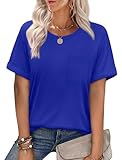 XIEERDUO Summer Tops for Women Loose Fit Trendy Short Sleeve Shirts Leisure Royal Blue L