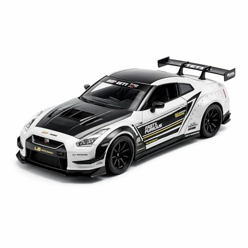 Image of Nissan GTR 1:24 Scale Die Cast Metal Car - Pull Back Widebody Sports Model with Openable Doors & Hood, Lights & Sound, Collectible Showpiece for Kids 6+ & Car Enthusiasts