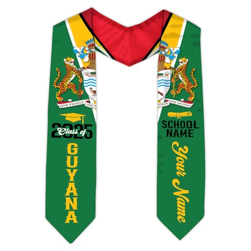 MonkeyVan Custom Guyana Graduation Stole 2025, Guyana Graduation Sash, Guyanese Graduation Sash, Guyana Flag Graduation Stole Gan 4