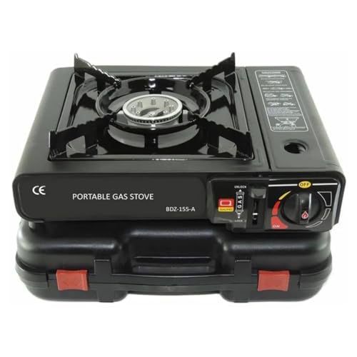Image of 2 in 1 Portable Gas Stove Portable Camping Gas Stove Cooking Gas Burner with Carrying Case for Outdoor Camping Hiking Trekking - (Pack of 1, Black, 34 x 26 x 7.5 cm)