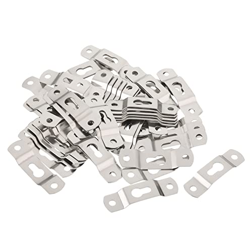 Image of MroMax 50PCS Keyhole Hanging Plate 1.93 inch x 0.51 inch Single Hole Hook for Hanging Paintings Artwork Picture Frame Hook Photos White Tone