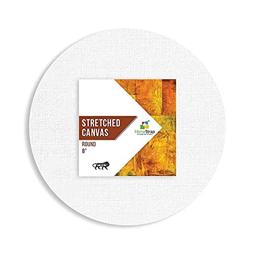 Image of Homestrap 8 Oz Primed Cotton Pre Stretched 8 Inch Round Canvas with Wooden Frame - Pack of 3