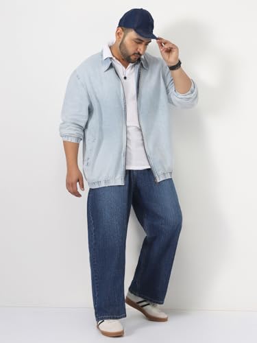 Image of Urbano Plus Men's Relaxed Fit Full Sleeve Harrington Denim Jacket