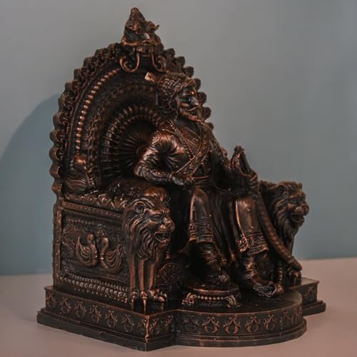 Image of KariGhar Sihasan Shivaji Maharaj Idol Perfect for Car Dashboard and House Warming Antic Silver