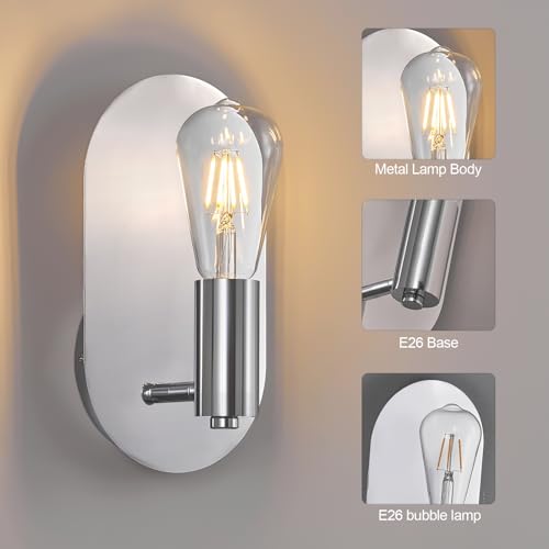 Image of Modern Wall Sconces Set of Two Mid-Century Sconces Wall Lighting 6W Stainless Steel Oval Decor Chrome Wall Lamps for Bedrooms Living Room Bathroom Corridor