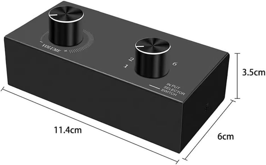 6-Way Audio Switcher, Right and Left Channel Stereo Audio Switcher, Plug & Play Compatible with TV, Blu -Ray Player, DVD Player, CD, Amplifier, Speaker (6 in-1 Out)