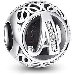 Pulseras Pandora Ya Hechas NINGAN Abalorios Charms Colgantes de Alfabeto Cuentas Plata de Ley 925 con Circonita cúbica Transparente Compatible con Pulsera Europeo, Charms de Letra para Mujer Niña (Letra A)