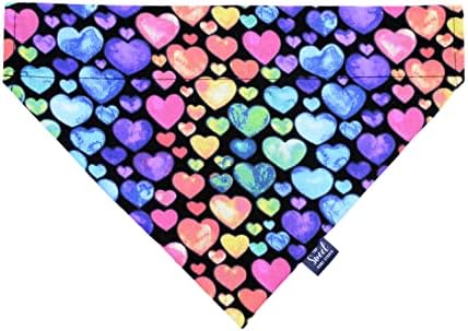 Valentine's Day dog bandana over the collar, slip on pet neckerchief, festive dog & cat accessory, cute gift for dog (Rainbow Hearts, Medium)