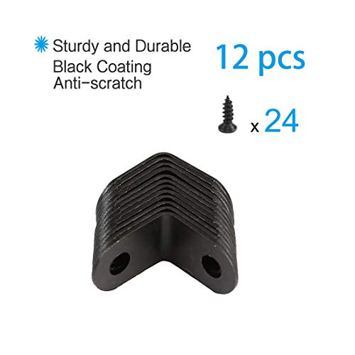 sourcing map 12 Stück Winkelhalterung aus Metall 12x12mm schwarz L-förmige rechtwinklige Klammern Eckenschutz Regalträger mit Schrauben für Möbel