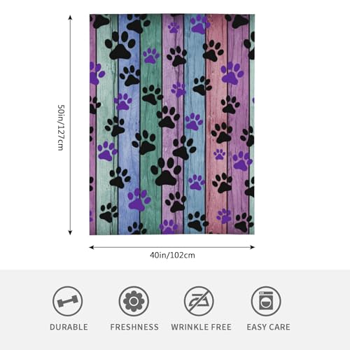 HGOD DESIGNS Dog Paw Throw Blanket Rustic Rainbow Woodgrain Black and Purple Dog Paw Soft Blankets and Throws 100x130cm Caring for Women Men - Image 2