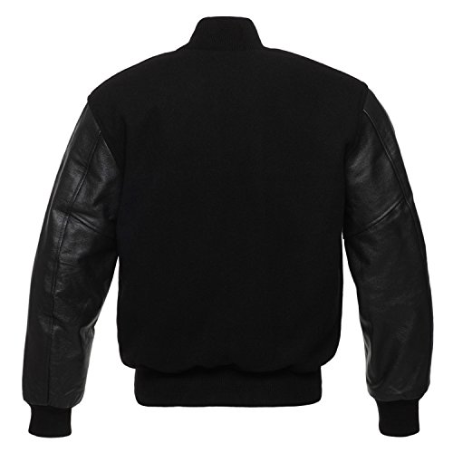 Image of Tripex Letterman Baseball School College Bomber Varsity Jacket Wool Blend & Genuine Leather Sleeves (Solid Black, L)
