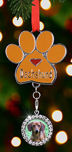 Dachshund Paw Photo Christmas Ornament For Dachshund Owners - Holds 3/4" Photo - Use As Zipper Pull Or Keychain - Unique Paw Print Shape #TOP5