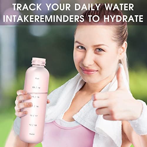 Jesew 1Litre Water Bottle BPA Free Material,Leak Proof 1L Drinking Bottle with Time markings,1000ml Water Jug Meet Your Drinking Water Needs Throughout The Day for Gym, School, Cycling (Pink)