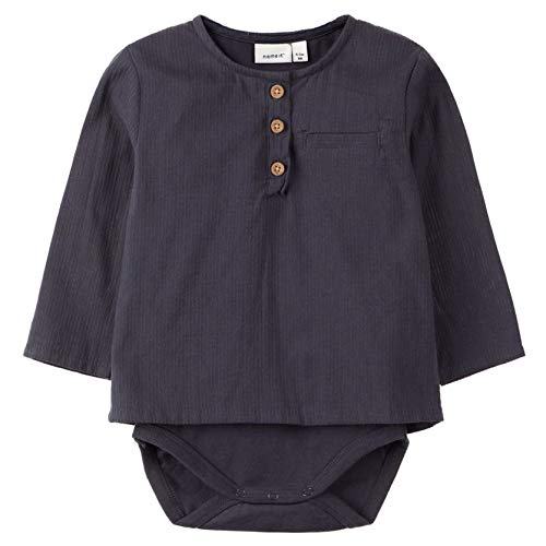 NAME IT NBNFABIN - Body da bambino con cotone organico Grigio/India Ink 74 cm (6-9 mesi)