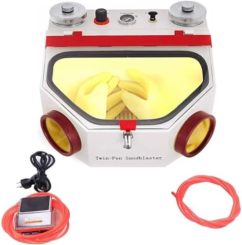 Double Pen Sand Blaster Unit for Jewelry Frosting, Base Treatment, and Metal Finishing with LED Light