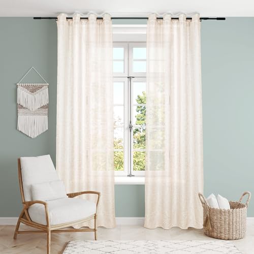 Dalina Textil - Cortina Translucido Liso para Ventana - Cortina con Ojales Poliéster Color Sólido para Salón Dormitorio 1 Pieza 140x260cm, Color Beige.