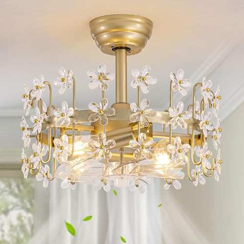 Image of YEDAORL Modern Gold Crystal Fandelier Ceiling Fans with Lights and Remote,Chandelier Fan for Girl's Bedroom,Living Room