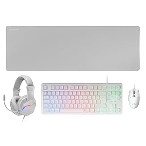 Mars Gaming MCP-RGB3, Idioma Español, Pack RGB Teclado Fixed, Ratón Flow 3200 dpi, Auriculares Over-Ear, Alfombrilla XXL, Blanco