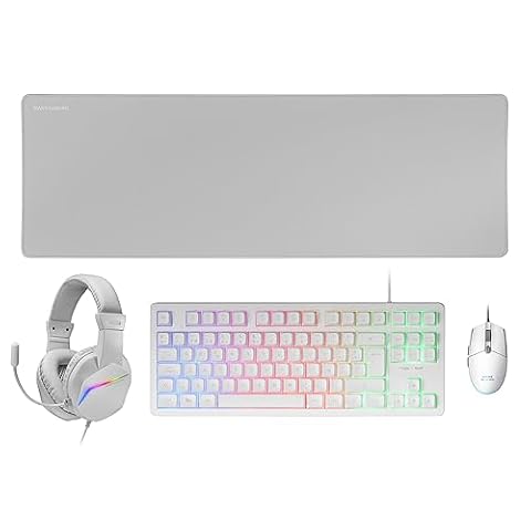 MCP-RGB3 stała klawiatura + mysz Flow 3200 dpi + słuchawki nauszne + podkładka XXL, biała, portugalska