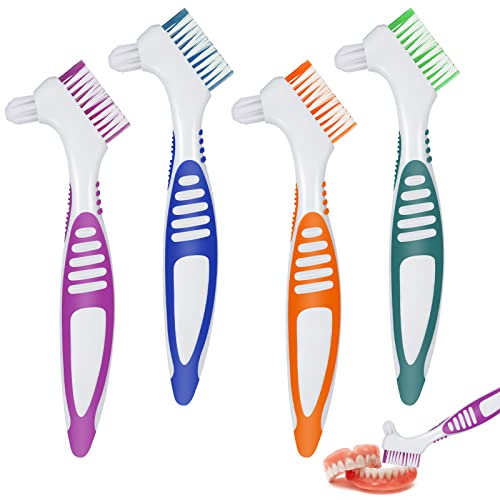 Caromoriber House - Caromoriber House 4Pcs Denture Brush Dual Head Toothbrushes, Portable Denture Brush with Soft Bristles and Dual Angled, Hard Denture Cleaning Brush for Denture Care Denture Toothbrush