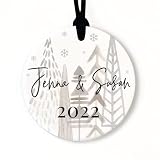 Custom Ceramic Christmas Ornament with Leather Tie and Complimentary Gift Box, Personalized Couple N