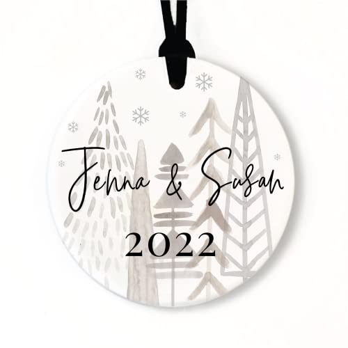 Custom Ceramic Christmas Ornament With Leather Tie And Complimentary Gift Box, Personalized Couple Names Porcelain Holiday Present #TOP22