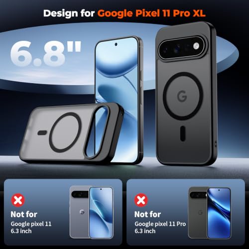 Image of SUPFINE Magnetic for Google Pixel 11 Pro XL Case - Black | With Screen Protector,Translucent Matte,Built-in Magnets,Military Grade Drop Protection,Shockproof Phone Cover