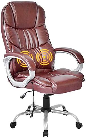 Office Chair Desk Chair Computer Chair with Lumbar Support Headrest Armrest High Back Task Chair Rolling Swivel PU Leather Executive Ergonomic Massage Chair for Men Adults(Brown)