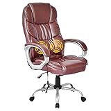 BestOffice Ergonomic Brown Faux Leather Executive Swivel Chair with Lumbar Support, Armrests and Headrest for Home or Office Use