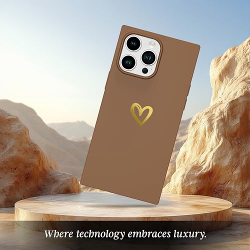 Image of COCOMII Rectangle for iPhone 13 Pro Max Case, Golden Brown Silicone Hearts