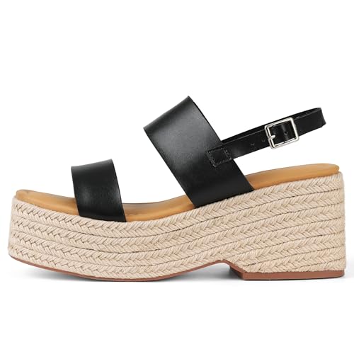 Image of EQAUDES Platform Sandals Women Open Toe Ankle Strap Summer Wedge Espadrille Sandals Cute Beach Straw Raffia Woven Sandals Comfortable Vacation Dress Shoes