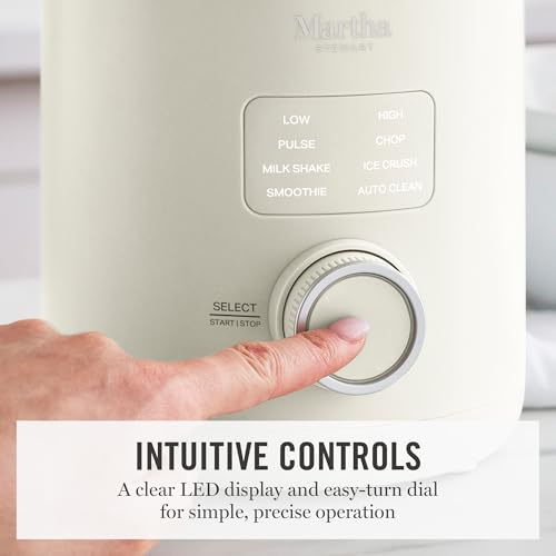 Martha Stewart Countertop Blender, 50oz Glass Jar, 6 Stainless Steel Blades 3 Speeds & 5 Presets, Auto Clean, Smoothies, Crush Ice, Shakes, Chop, Margarita, Measurement Markings, 700W, Linen Cream - Image 5