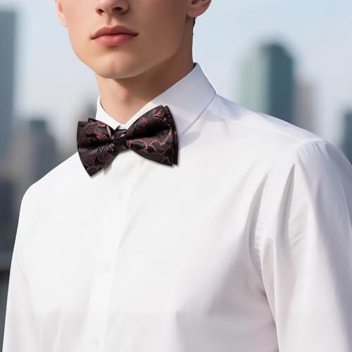 Image of YOHOWA Paisley Striped Men Bow Tie Pre-Tied Formal Adjustable Colorful Bowties Handkerchief Cufflinks Set Wedding Party