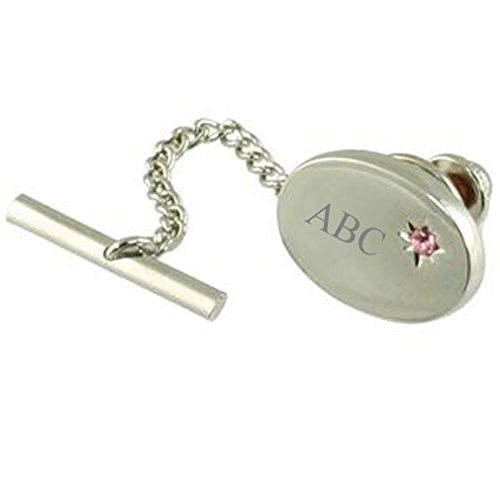 Alfiler corbata plata grabado personalizado soluciona corbatas desalineadas con cristal rosa