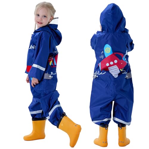 Kids Rain Suit Toddler Girls Boys One Piece Raincoat Waterproof Coverall 3D Cartoon Rain Jacket 1-10 Years