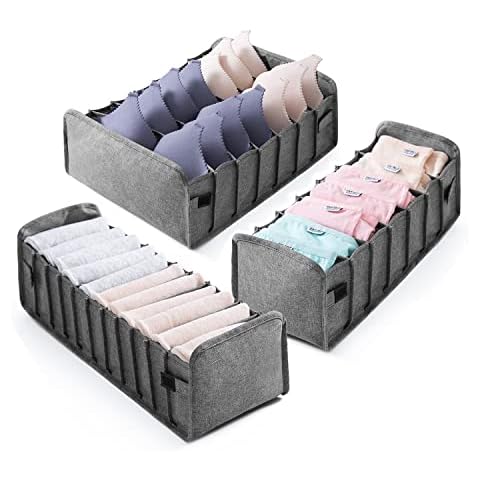 BTONGE 3PCS Clothes Drawer Organiser Dividers Foldable Wardrobe Organiser Fabric Underwear Storage Box Drawer Organiser for Socks, Neck Ties, Scarves, Underwear for Neat and Orderly Cover