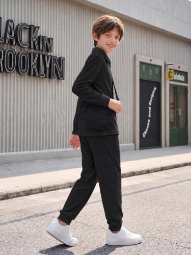 Haloumoning Boys 2 Piece Outfits Quarter Zip Polo Shirts and Pant Sets — view 3