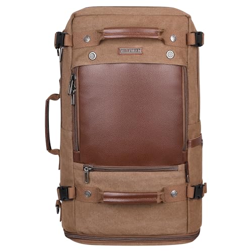 WITZMAN Travel Backpack for Men Women Carry on Luggage Backpack Canvas Rucksack Duffel bag with Shoe Compartment（A2021 big size brown） - Thumbnail 2