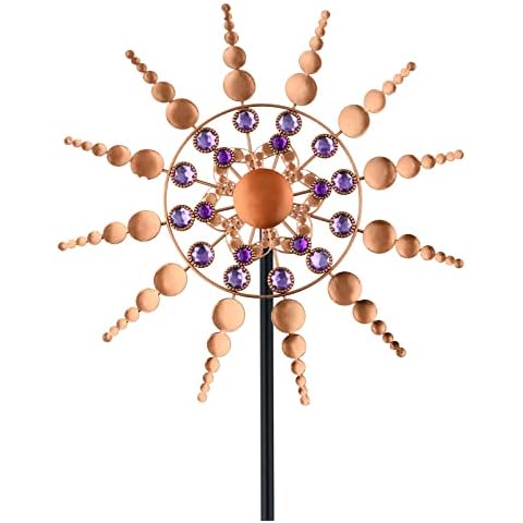 TEENGSE Wind Sculpture with Metal Stakes, 37.4inch Metal Windmill with Rose Gold CannibalPlant Design, Wind Spinner for Outdoor Garden Yard Lawn Patio Decoration, No Need Electricity Cover