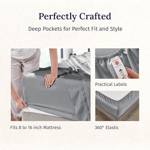 California Design Den California King Sheet Set - 100% Cotton, 600 Thread Count Deep Pocket Cal King Sheet Set, Luxury Hotel-Quality Sheets with Soft Sateen Weave - Mist Grey