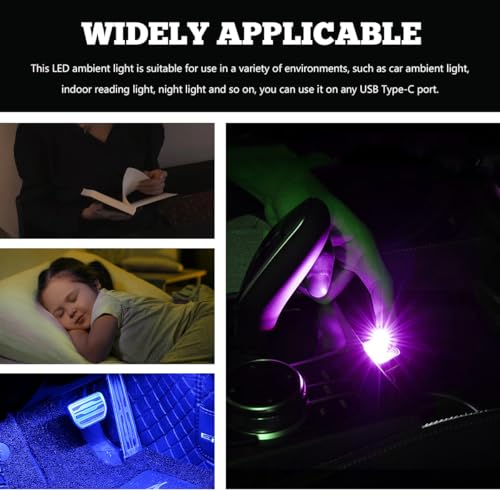 MUQIDA USB Type C LED Ambient Light, 8 Colors RGB LED Car Atmosphere Lamp with Adjustable Brightness, 5V Plug-in USB Night Lights Interior Decoration for Vehicle Home Office