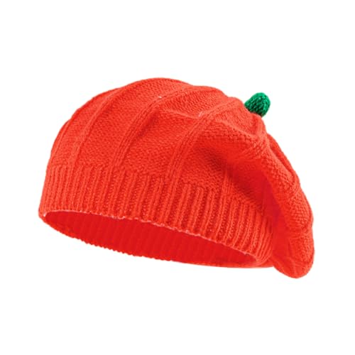 Beret Hat Pumpkin Knit Beanie Plush Toddlers Cute Winter Warm Cap for Baby Boy Girl Halloween Christmas Orange
