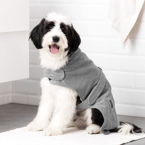 Navaris Hundebademantel Hundehandtuch - Handtuch für Hund mittelgroß - Träger verstellbar mit Klettverschluss - Hunde Bademantel weich bequem
