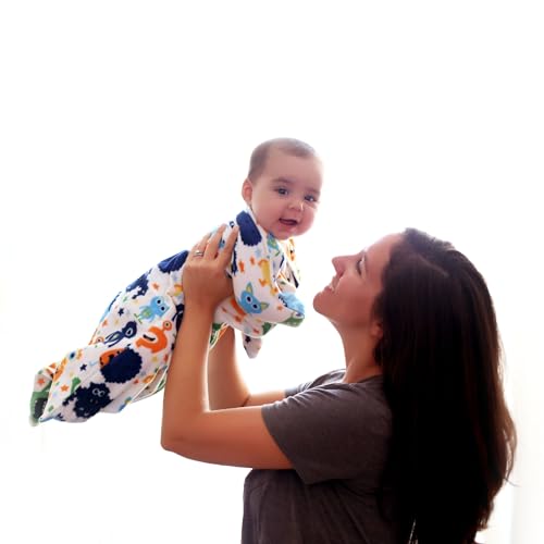 Image of SleepingBaby Zipadee-Zip Transition Swaddle - Cozy Fleece Wearable Blanket with Two-Way Zipper for Baby Sleep - Monster Madness, Small (4-8 Month)