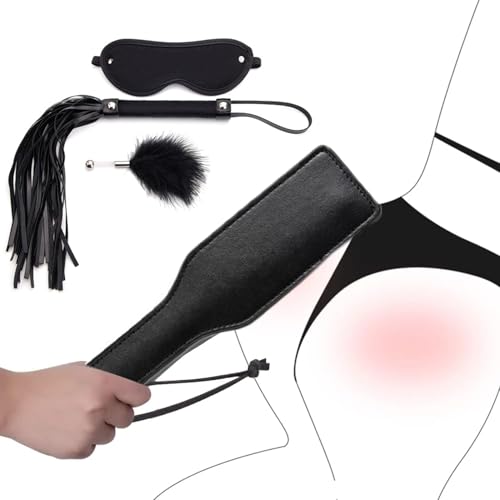 BDSM Bondage Kit for Couples Feather Tickler Role Play Leather Whip Suit Adult Game Spanking Paddle Blindfold Restrants Sensual Adult Toy Set for Foreplay