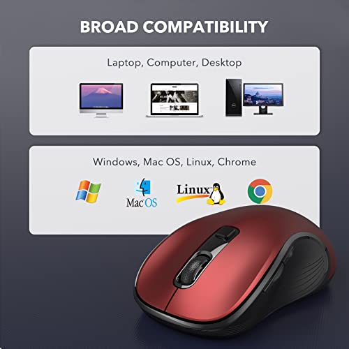Deeliva Wireless Mouse, Computer Mouse Wireless 2.4G Usb Cordless Mouse With 3 Adjustable Dpi, 6 Buttons, Ergonomic Portable Silent Mice For Laptop Pc Computer Chromebook (Red) #TOP2